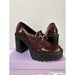 Madden Girl Women's Kiera Oxblood Burgundy Platform Loafers Block Heel Sz 9.5M